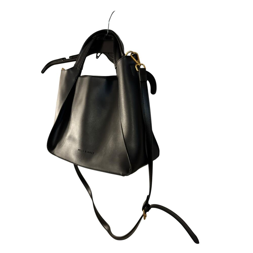 Melie Bianco Megan Recycled Vegan Tote Bag Black Shoulder Strap - Picture 2 of 7